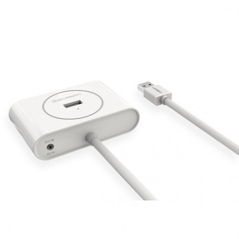 Ugreen 20283 1m màu Trắng Bộ chia HUB USB 3.0 sang 4 USB 3.0 hỗ trợ nguồn micro 5V cổng micro CR113 20020283