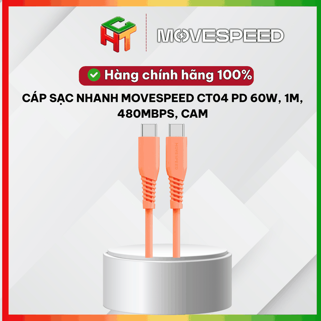 CÁP SẠC NHANH MOVESPEED CT04 PD 60W, 1M, 480MBPS, CAM