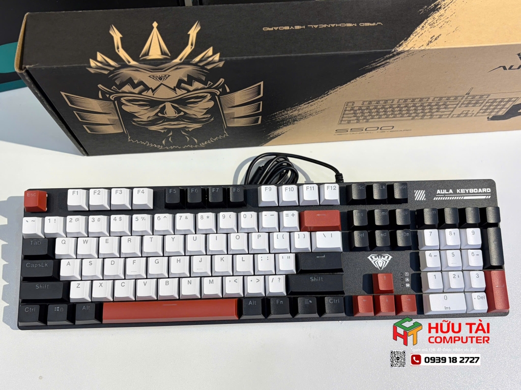 Bàn phím cơ AULA S500 GAMING CÓ DÂY (Phiên bản Đen + trắng + đỏ/ Blue switch) (4531)