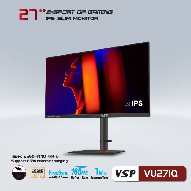 MÀN HÌNH VSP VU271Q 27 INCH 2K ESPORT GAMING QHD /USB-C TYPE-C