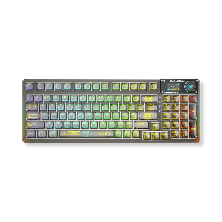 Bàn phím cơ AULA F98 pro 3 mode Màu trắng, đen trong suốt (TypeC + 2.4G + Bluetooth, Ice crystal switch, led RGB)