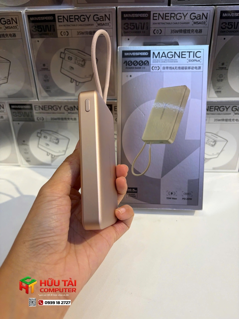 PIN DỰ PHÒNG MOVESPEED TỪ TÍNH S10 PLUS 22.5W 10000MAH, TÍCH HỢP TYPE C, VÀNG