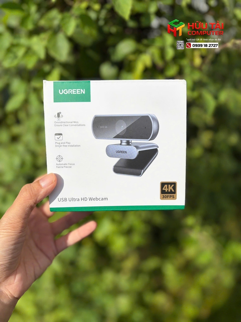 Webcam 4K Ugreen CM831 mic đa hướng thu âm 5m – Độ phân giải 4K@30FPS / 1080p@60FPS, lấy nét tự động