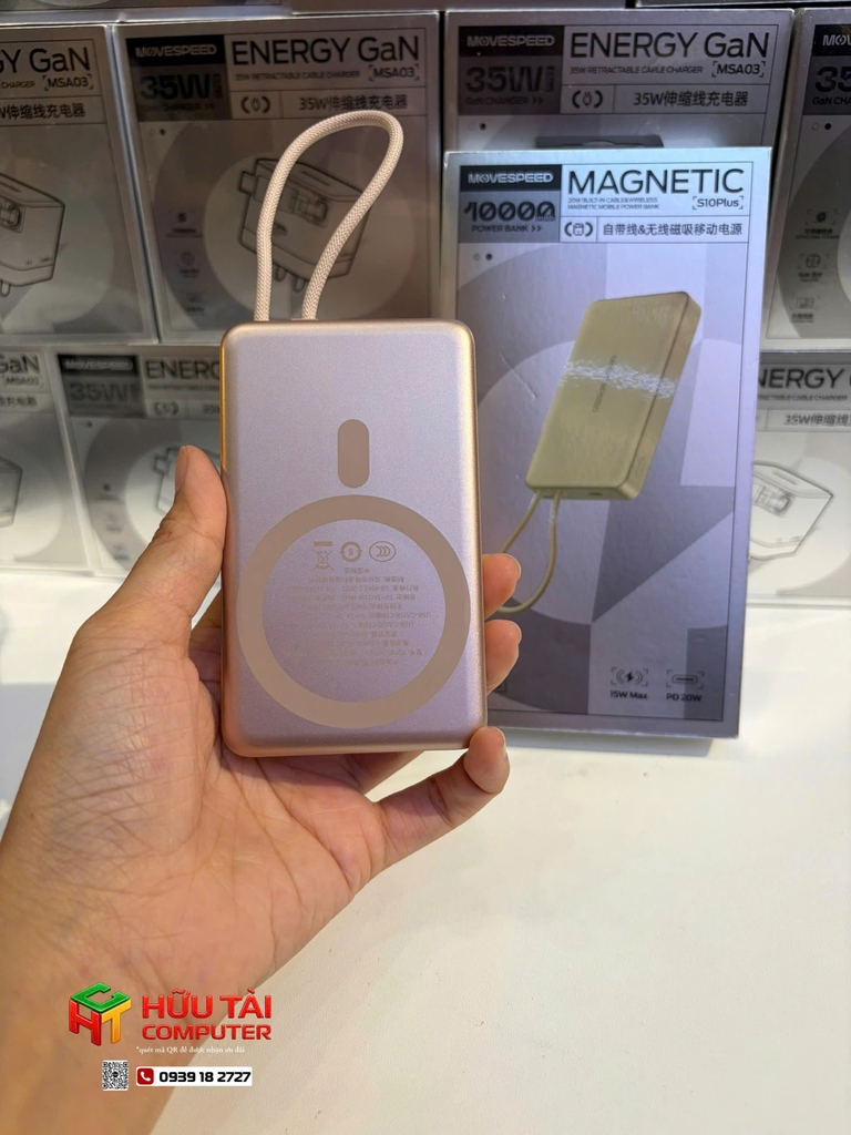 PIN DỰ PHÒNG MOVESPEED TỪ TÍNH S10 PLUS 22.5W 10000MAH, TÍCH HỢP TYPE C, VÀNG
