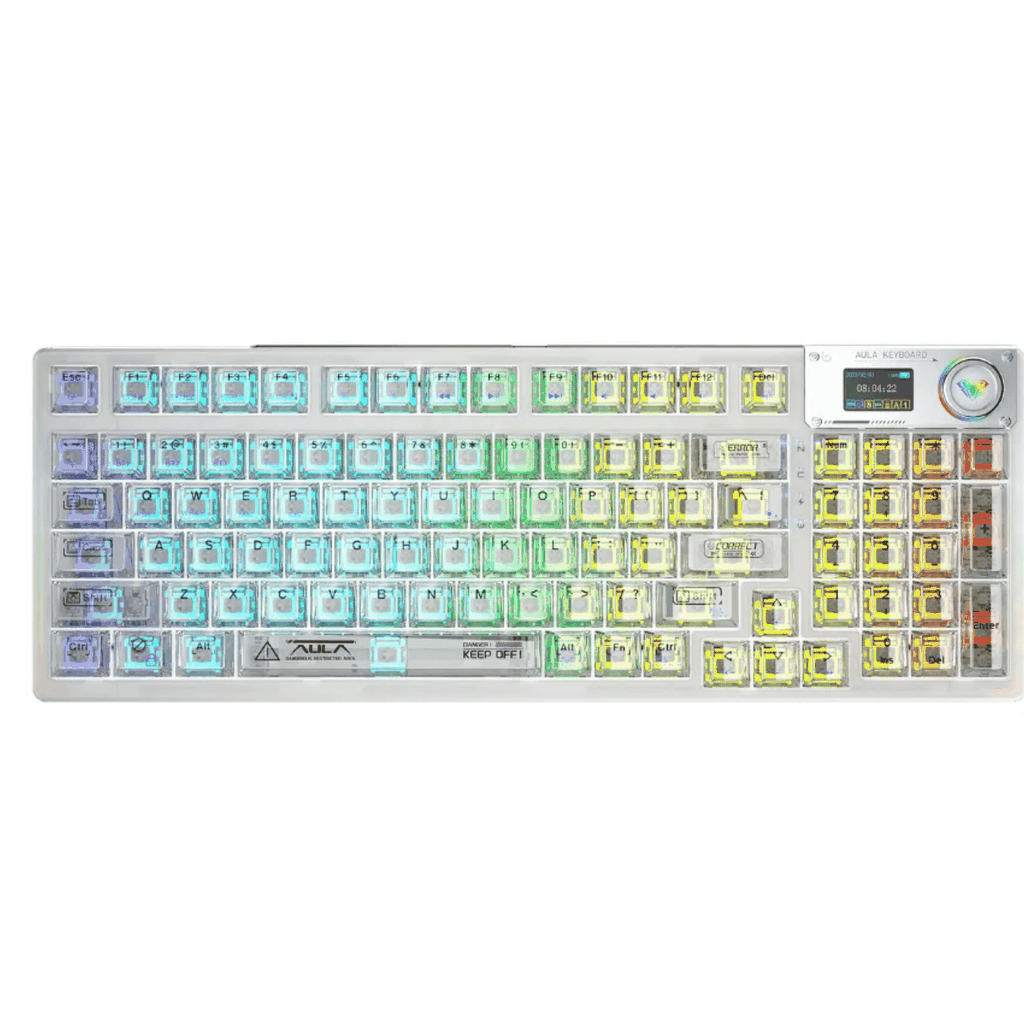 Bàn phím cơ AULA F98 pro 3 mode Màu trắng, đen trong suốt (TypeC + 2.4G + Bluetooth, Ice crystal switch, led RGB)