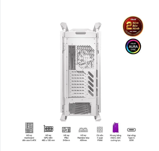 (E-ATX) Vỏ Case ASUS ROG Hyperion GR701 (Sẵn 4Fan)  Trắng Bạc