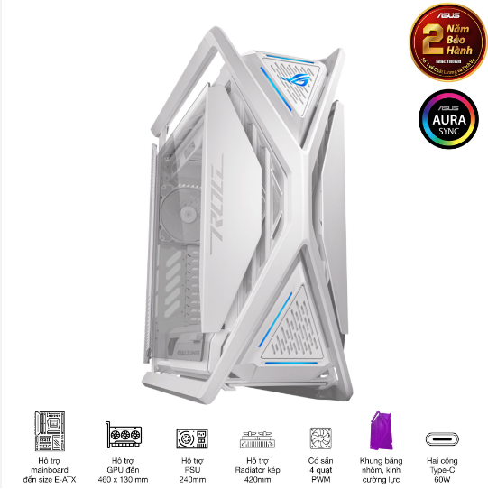 (E-ATX) Vỏ Case ASUS ROG Hyperion GR701 (Sẵn 4Fan)  Trắng Bạc