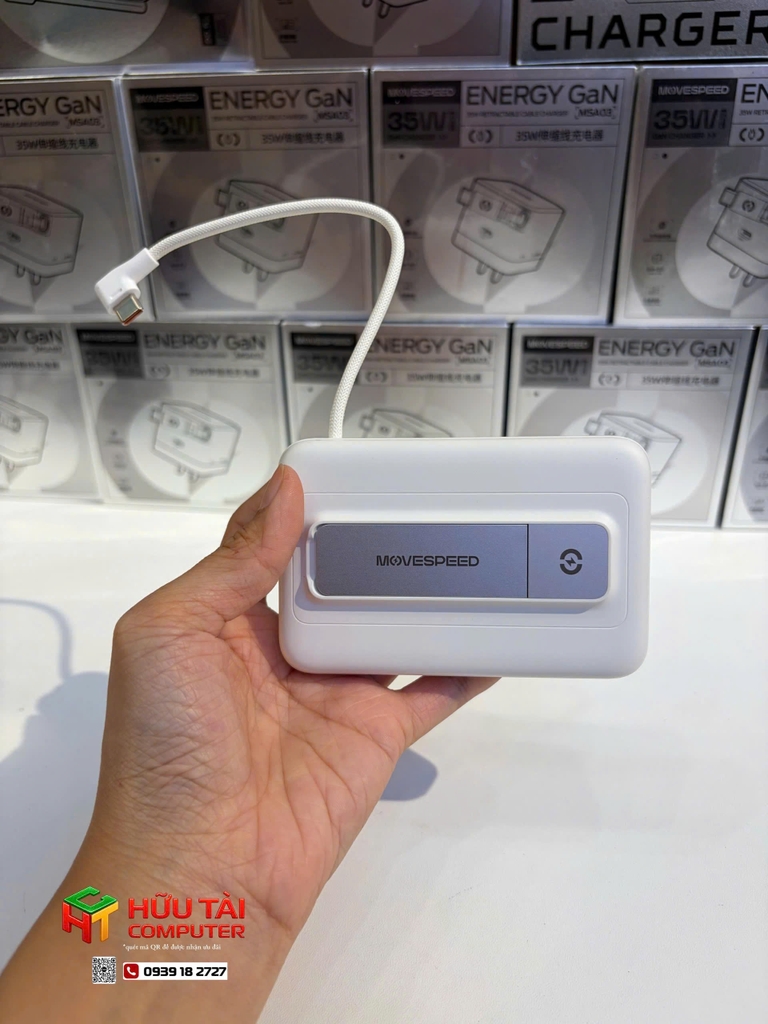 PIN DỰ PHÒNG MOVESPEED TỪ TÍNH MSP16 22.5W 10000MAH, ĐẾ DỰNG, TÍCH HỢP TYPE C, TRẮNG