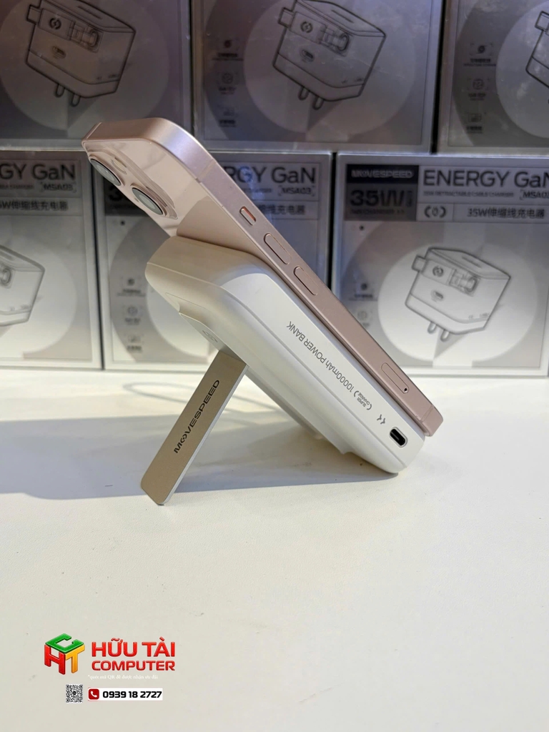 PIN DỰ PHÒNG MOVESPEED TỪ TÍNH MSP16 22.5W 10000MAH, ĐẾ DỰNG, TÍCH HỢP TYPE C, TRẮNG