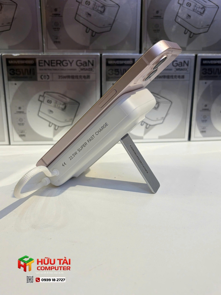 PIN DỰ PHÒNG MOVESPEED TỪ TÍNH MSP16 22.5W 10000MAH, ĐẾ DỰNG, TÍCH HỢP TYPE C, TRẮNG