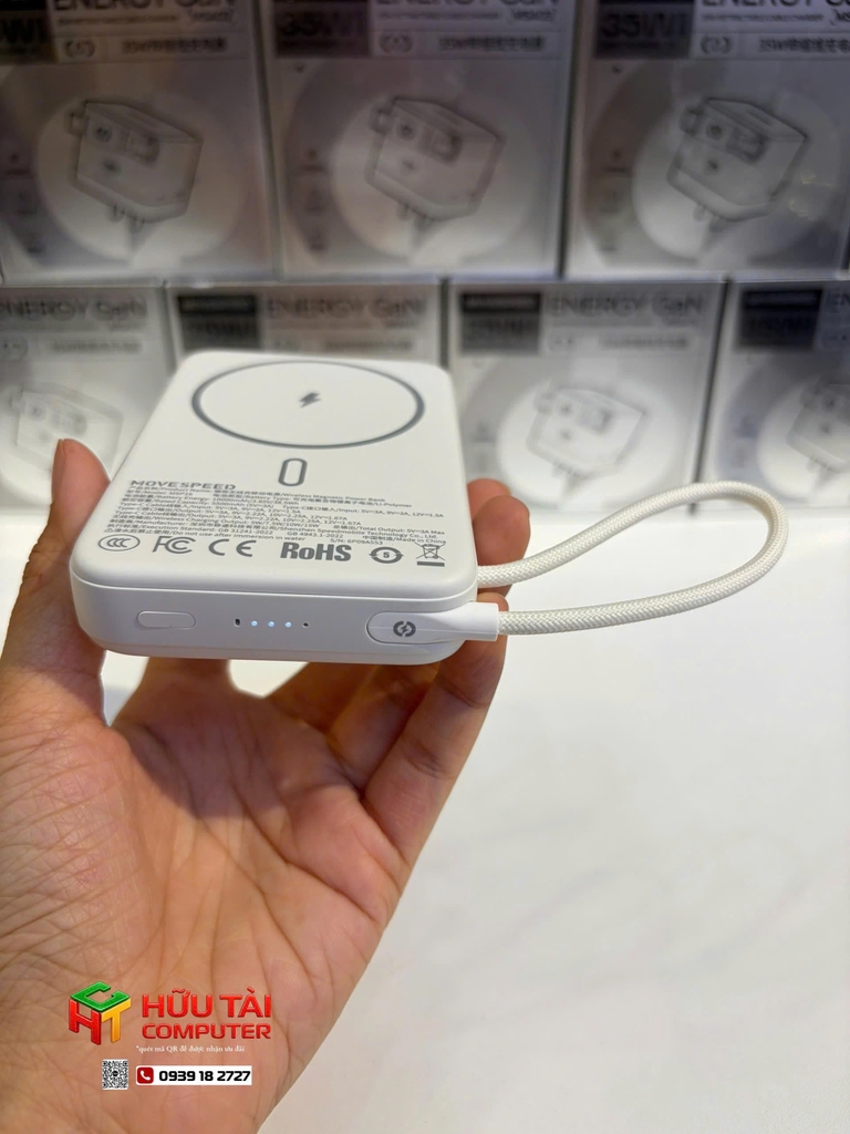 PIN DỰ PHÒNG MOVESPEED TỪ TÍNH MSP16 22.5W 10000MAH, ĐẾ DỰNG, TÍCH HỢP TYPE C, TRẮNG