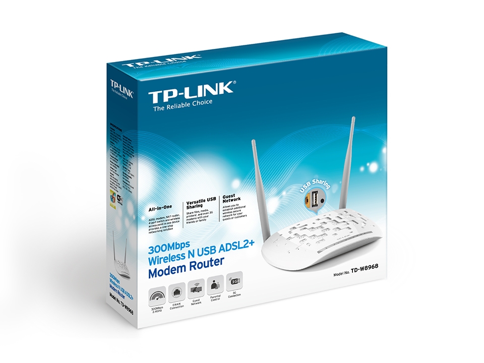 TP LINK TD-W8968 300Mbps Wireless N USB ADSL2+ Modem Router