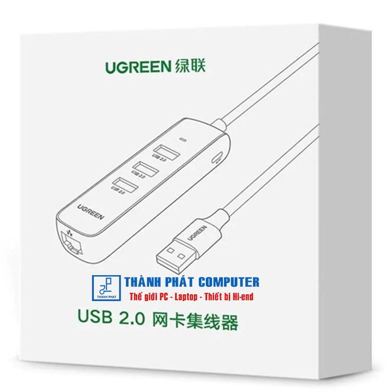 Hub chia USB 2.0 ra 3 cổng USB 2.0 + Lan 100Mbps Ugreen 20984