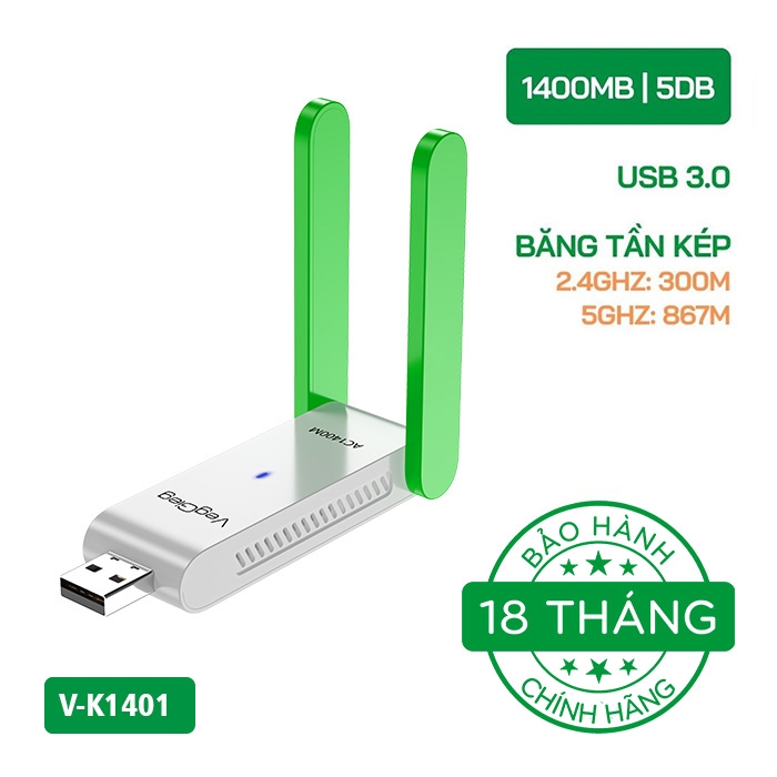 Bộ Thu Phát Wifi VegGieg USB 3.0 2 Antena 1400MB V-K1401
