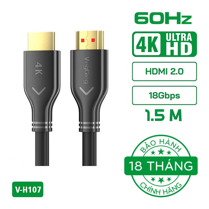 Cáp HDMI 2.0 VegGieg 4K60Hz V-H107 (dài 1,5m - 20m)