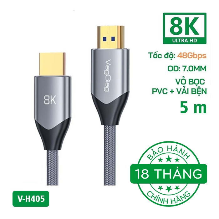 Cáp HDMI 2.1 VegGieg 4K144Hz/8K60Hz V-H402 (dài 1,5m - 5m)
