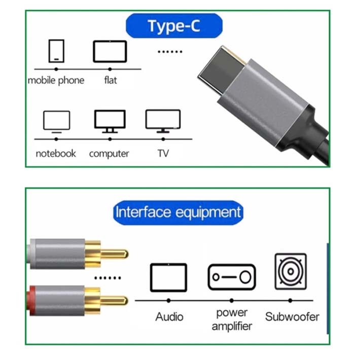 Cáp chuyển đổi VegGieg Type-C ra 2 Audio RCA V-A621