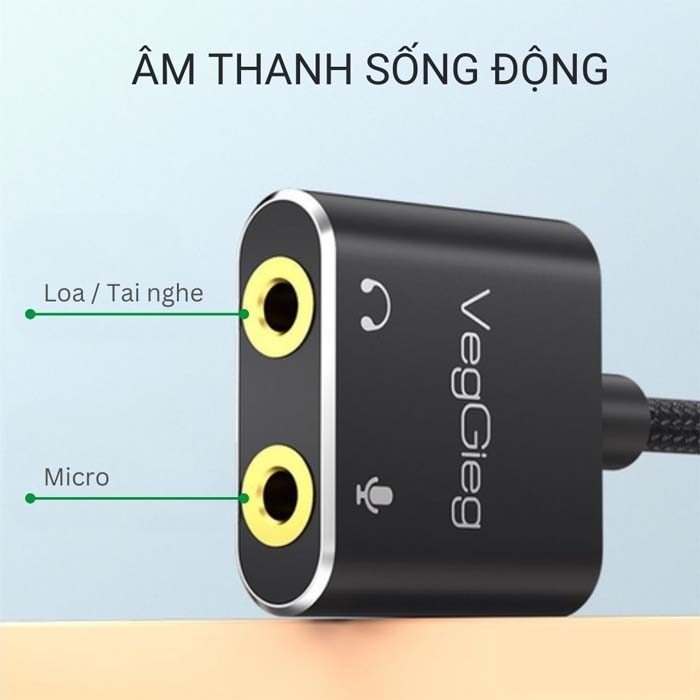 Bộ chuyển đổi Âm thanh VegGieg USB 2.0 sang AUDIO 3.5mm + Mic V-K103