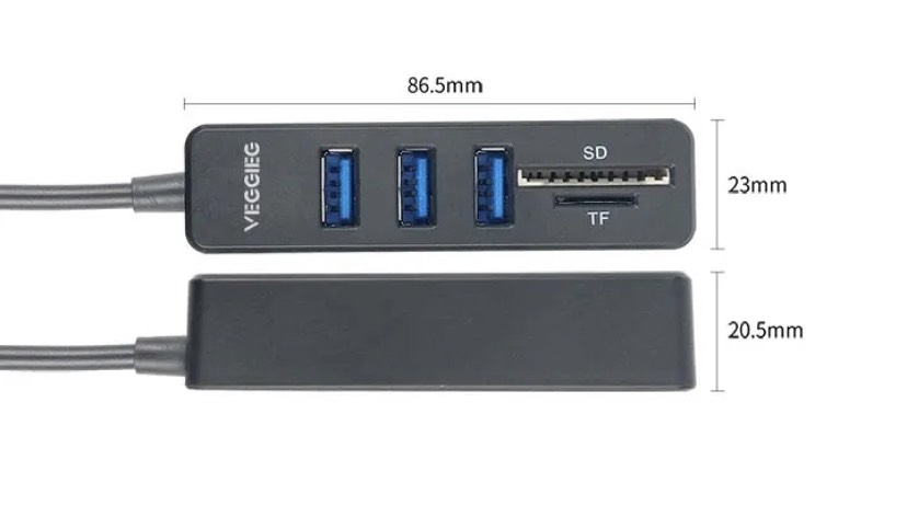 Hub USB2.0 ra 3 cổng USB2.0 + Đầu Đọc Thẻ (SD+TF) VegGieg V-C303