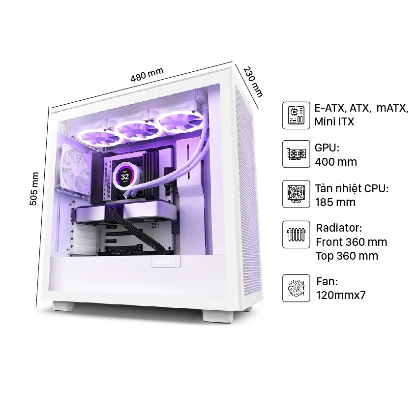 Vỏ case NZXT H7 Flow WH/WH CM-H71FW-01 (Mid Tower / Màu Trắng)