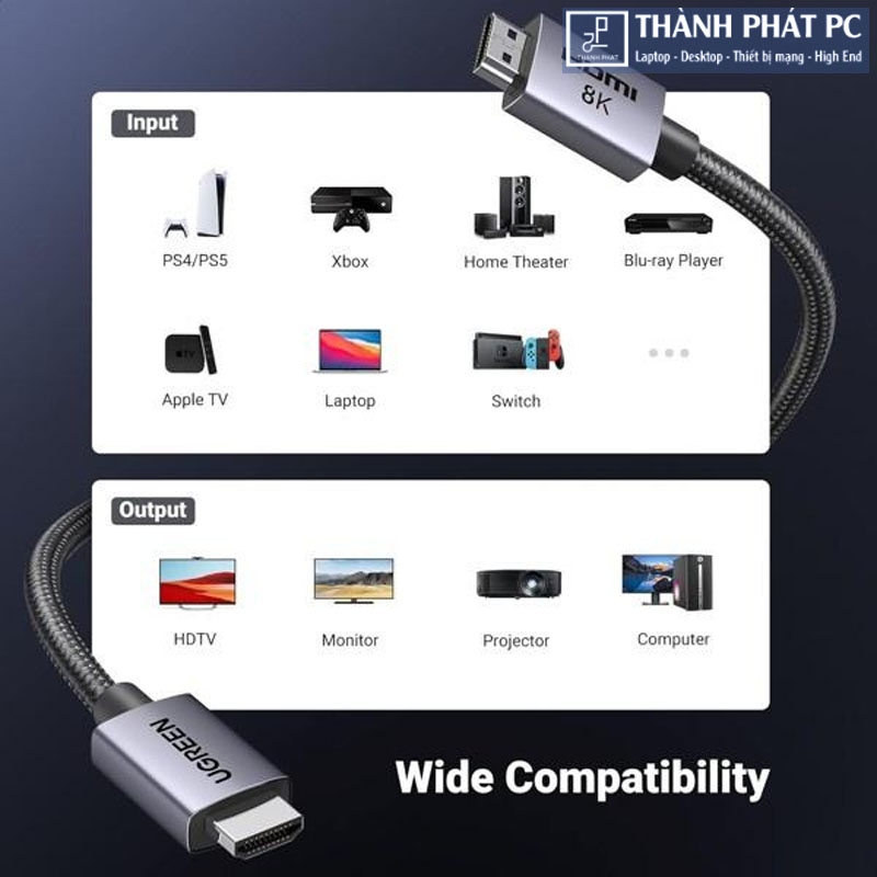 Cáp HDMI 2.1 Cao cấp dài 2m 8K@60Hz 48Gbps Ugreen 25910
