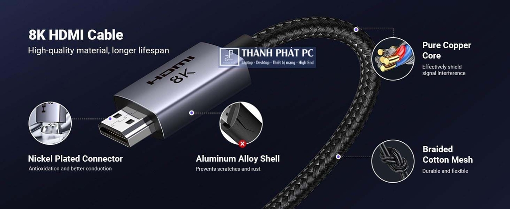 Cáp HDMI 2.1 Cao cấp dài 3m 8K@60Hz 48Gbps Ugreen 25911