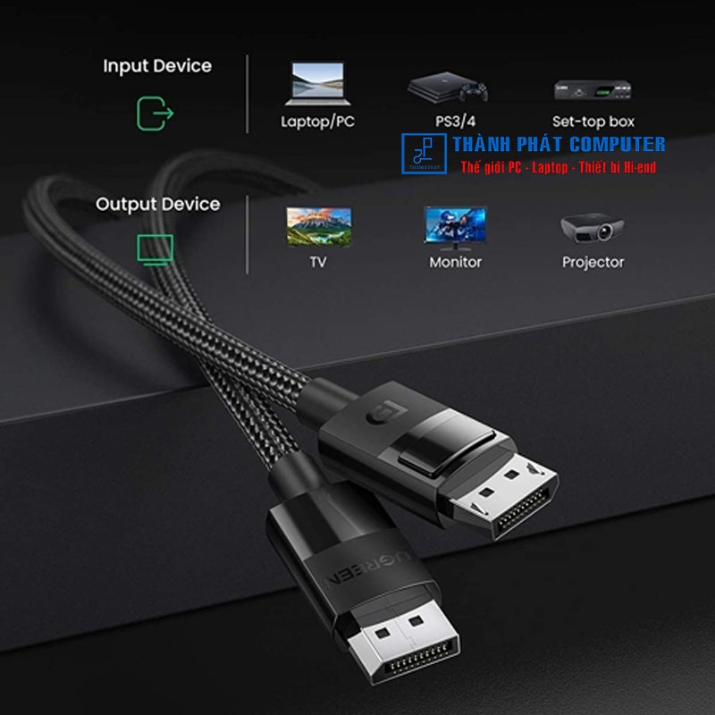 Cáp Displayport 1.4 bện dù dài 3m 8K60Hz Ugreen 80393