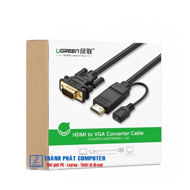 Cáp chuyển đổi HDMI to VGA 1,5m hỗ trợ nguồn Ugreen 30449