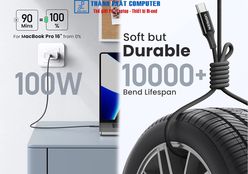 Cáp Type-C 100W Silicone bọc nylon dài 1m Ugreen 15275