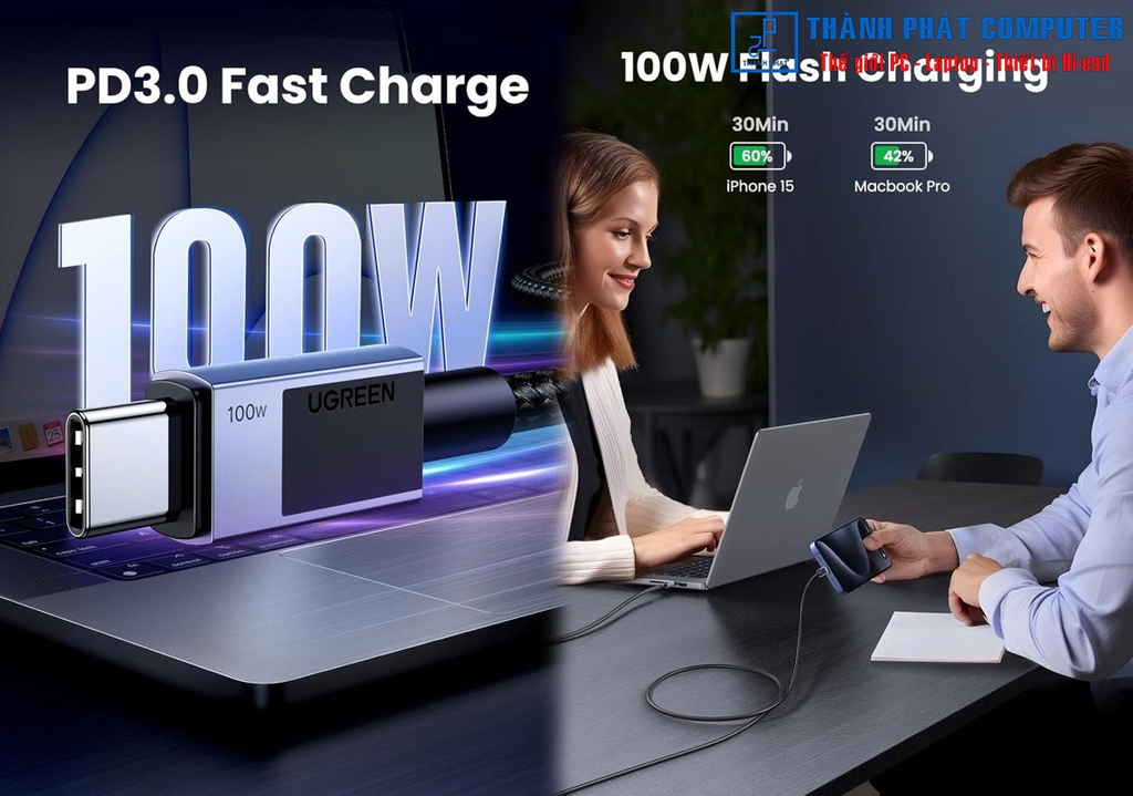 Cáp Type-C 100W bọc dù dài 1m Ugreen 45063