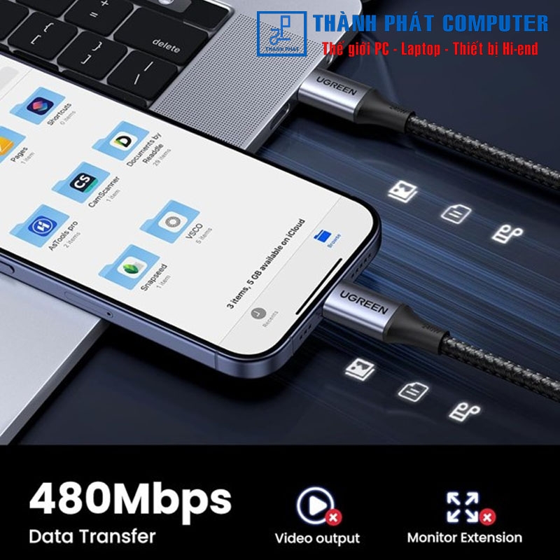 Cáp Type-C 240W bện nylon dài 1m Ugreen 15311