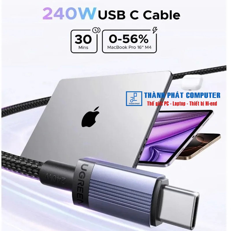 Cáp Type-C bọc dù 240W dài 2m Ugreen 65908