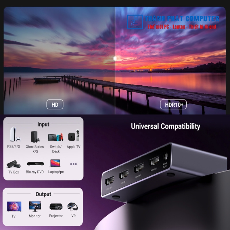 Bộ gộp HDMI 2.1 chuyển mạch 3 vào 1 8K60hz Ugreen 15604