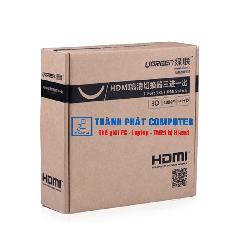 Bộ gộp HDMI 3 vào 1 ra hỗ trợ 3D Full HD Ugreen 40215
