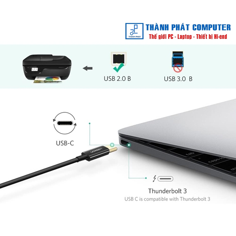 Cáp máy in USB 2.0 Type-C to Type-B dài 2m Ugreen 50446