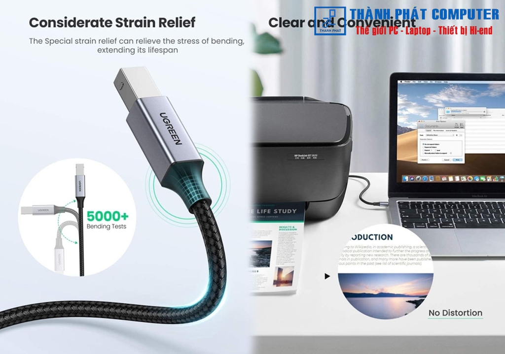 Cáp máy in USB Type-C bọc dù dài 3m Ugreen 80808