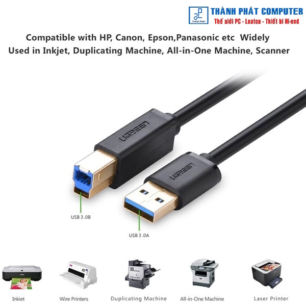 Cáp máy in USB 3.0 AM to BM dài 2m Ugreen 10372