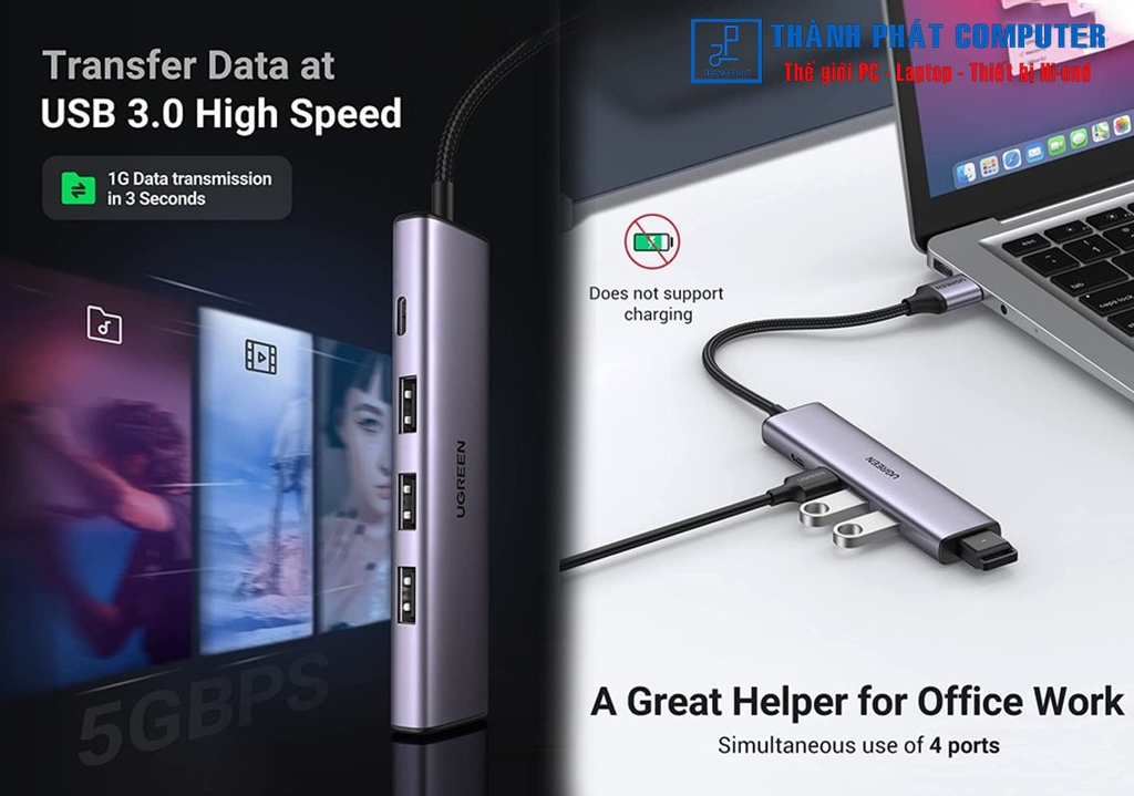 Hub chia USB 3.0 Type-A ra 4 cổng USB 3.0 vỏ nhôm Ugreen 20805