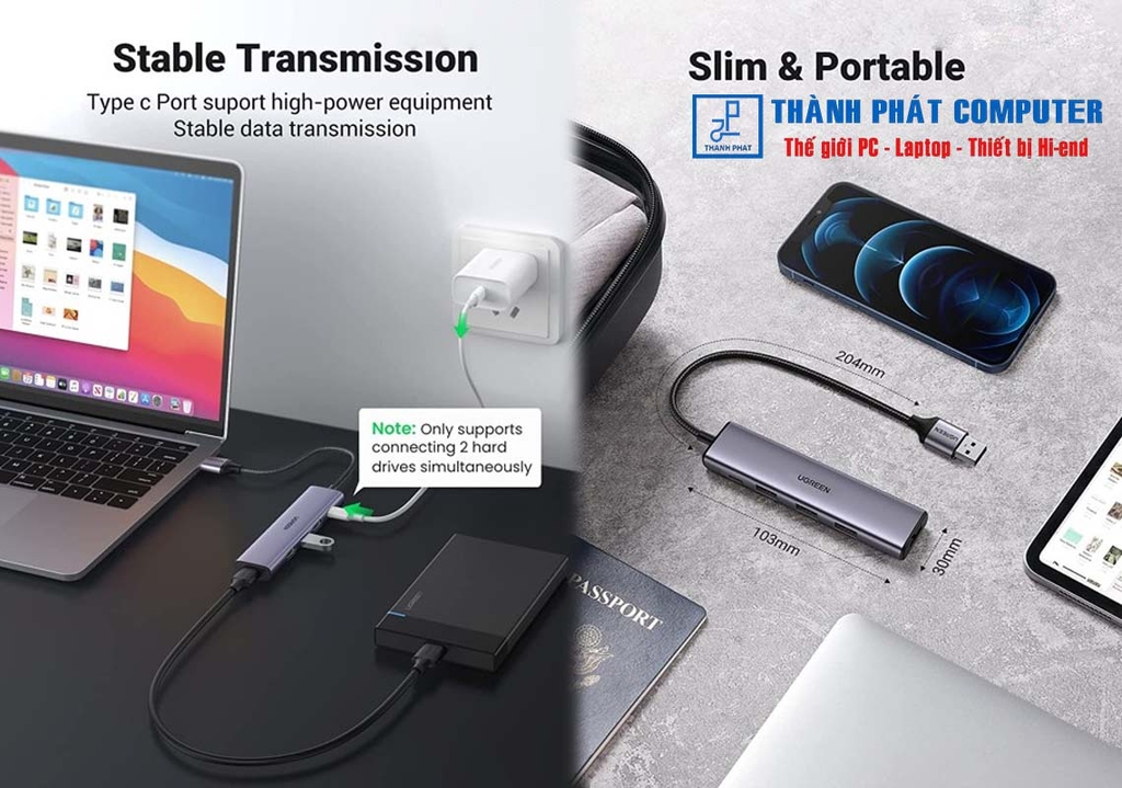 Hub chia USB 3.0 Type-A ra 4 cổng USB 3.0 vỏ nhôm Ugreen 20805