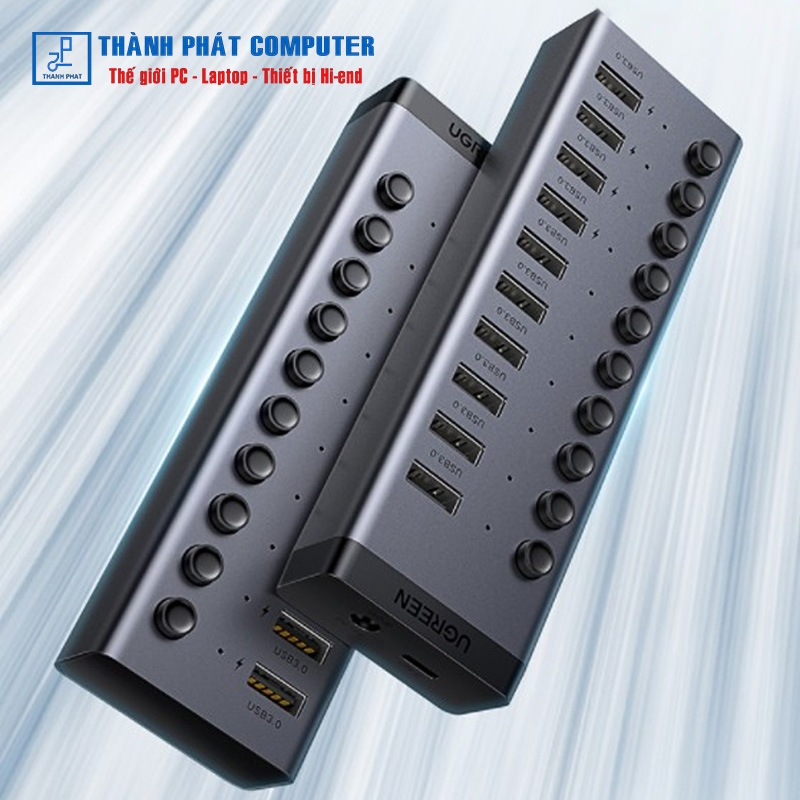 Bộ HUB chia 7 cổng USB 3.0 vỏ nhôm, công tắc Ugreen 90307