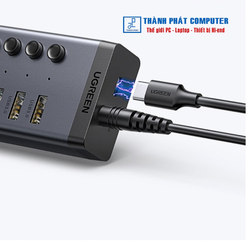 Bộ HUB chia 7 cổng USB 3.0 5Gbps vỏ nhôm, công tắc Ugreen 30778