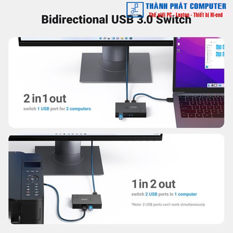 KVM Switch 2 vào 1 cổng USB 3.0 Ugreen 15149