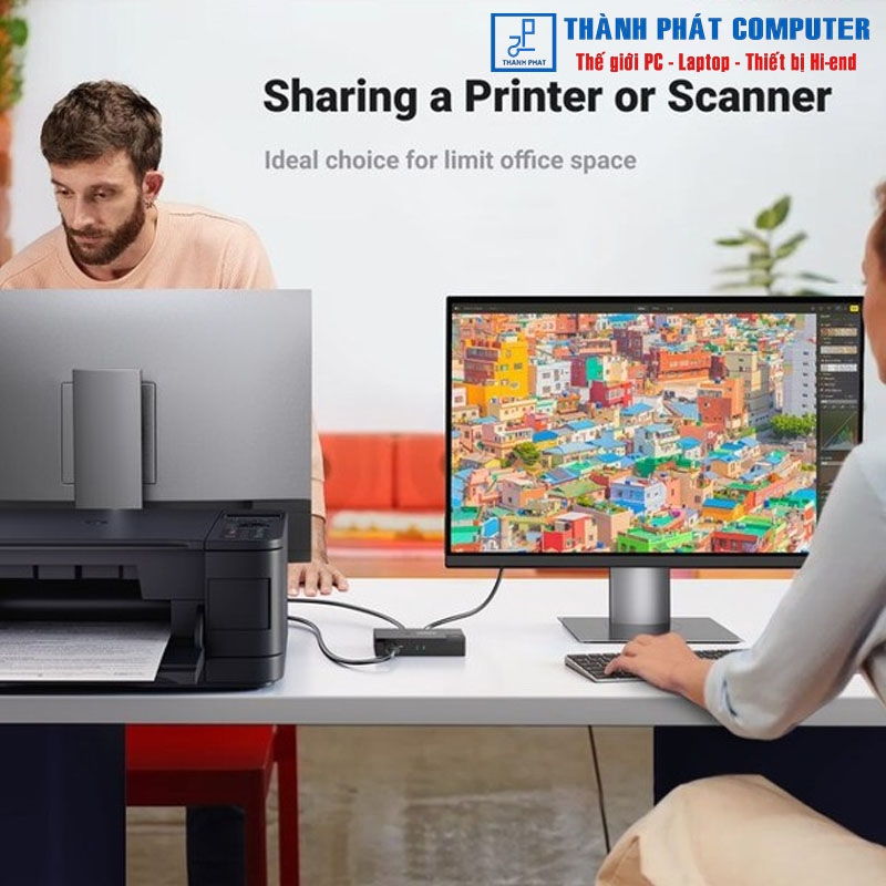 KVM Switch 2 vào 1 cổng USB 3.0 Ugreen 15149