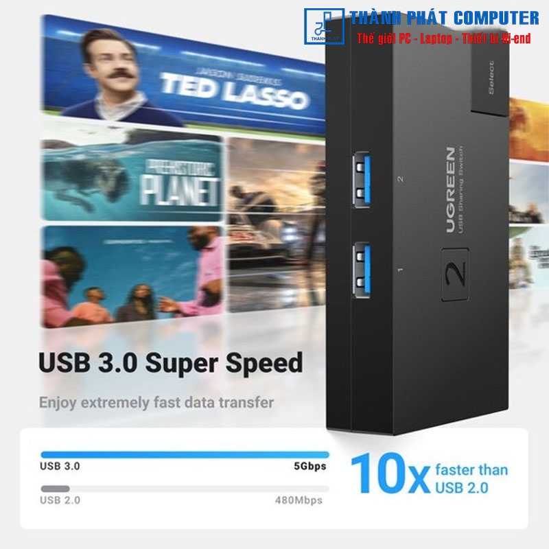 KVM Switch 2 vào 1 cổng USB 3.0 Ugreen 15149