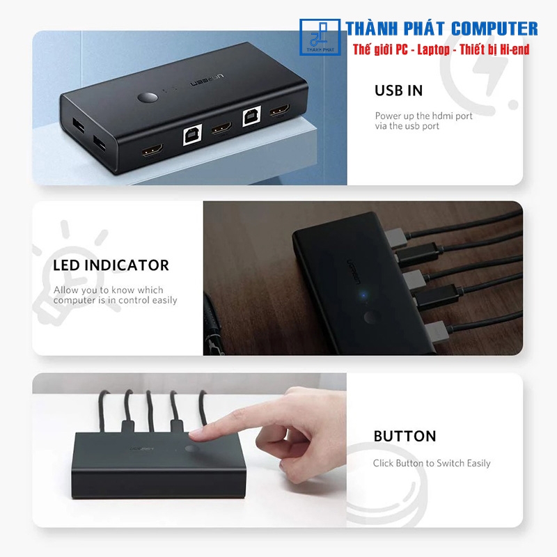 Bộ chuyển đổi 2 máy tính 1 màn hình HDMI - Auto 2 USB KVM Switch Ugreen 50744