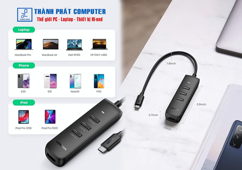 Hub chuyển đổi USB Type-C ra 4 cổng USB 3.0 Ugreen 10916
