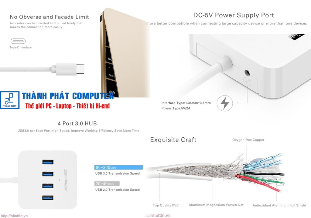HUb USB Type C ra 4 cổng USB 3.0 Ugreen 30316