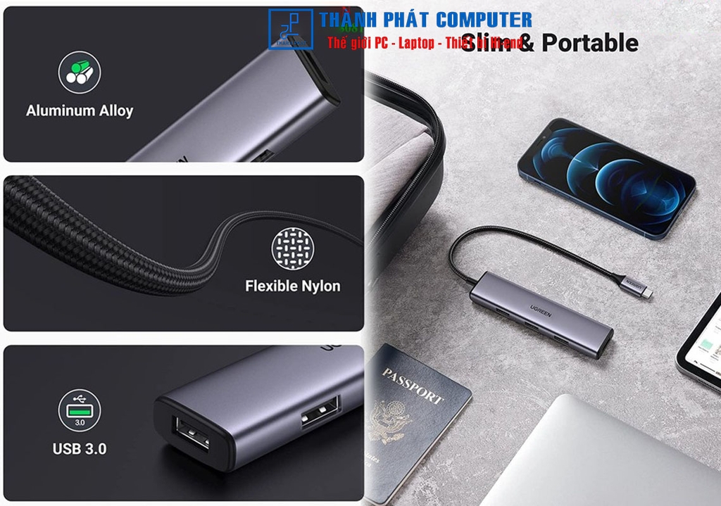 Hub USB Type-C ra 4 cổng USB 3.0 vỏ nhôm Ugreen 20841