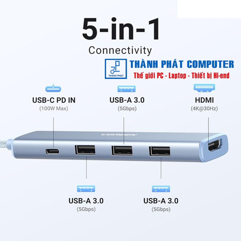 Hub USB Type-C Revodok 5 in 1 HDMI 4K@30Hz Ugreen 35581