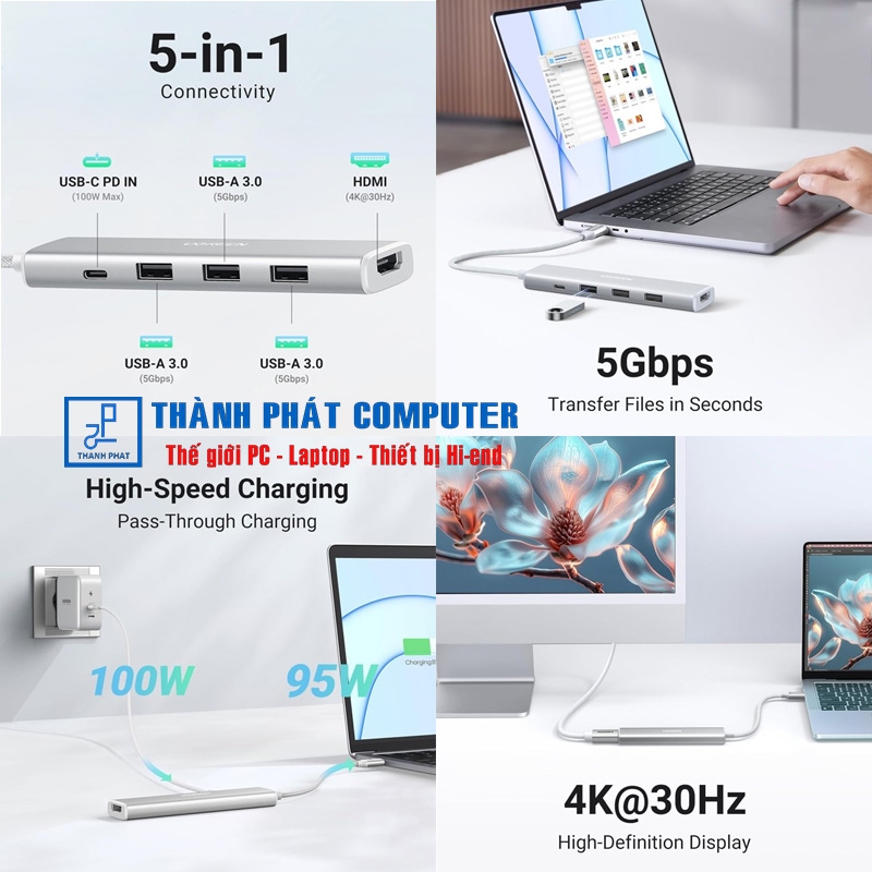 Hub Type-C 5 trong 1 Revodok HDMI USB3.0 PD Ugreen 35580
